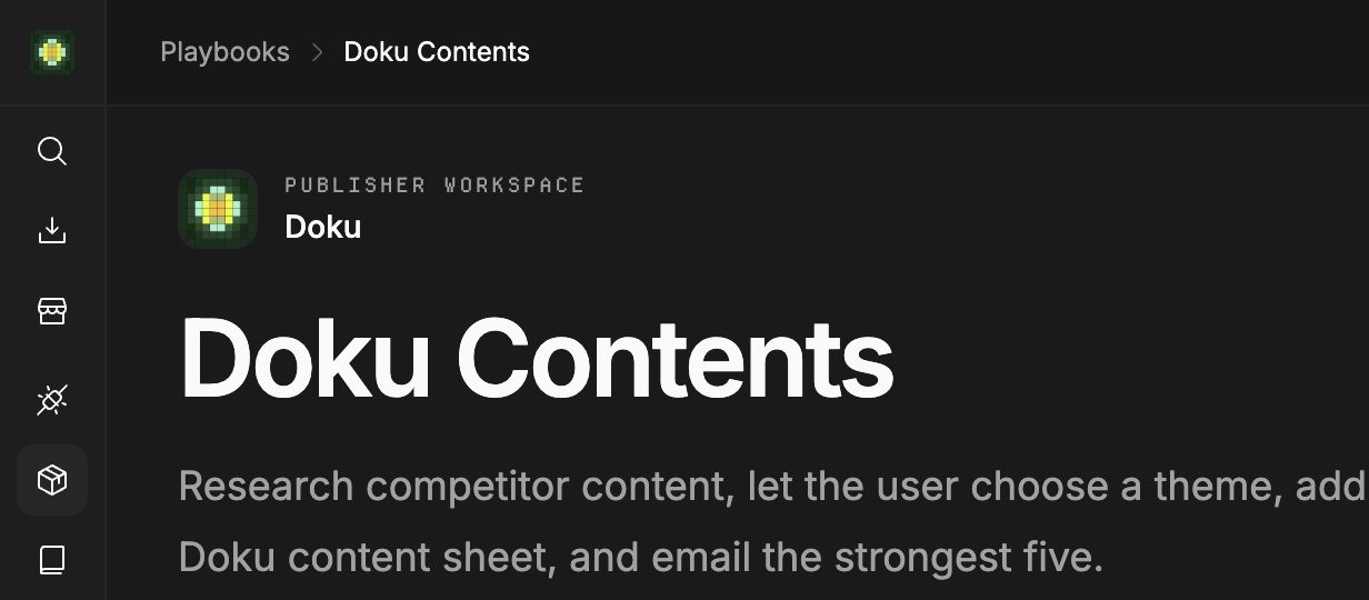 A published Doku Playbook with its purpose and publisher visible.